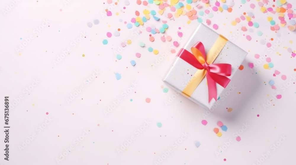 Top view of Happy New Year gift box on colorful watercolor background Top view of Happy New Year gift box on colorful watercolor background