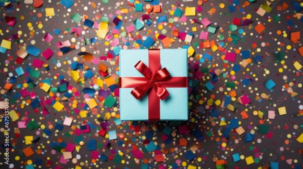 Top view of Happy New Year gift box on colorful watercolor background Top view of Happy New Year gift box on colorful watercolor background