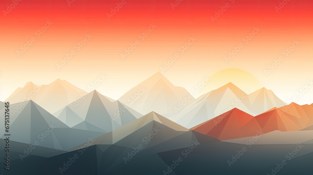  a mountain landscape with a red sky in the background and mountains in the foreground, with the sun in the distance.  generative ai