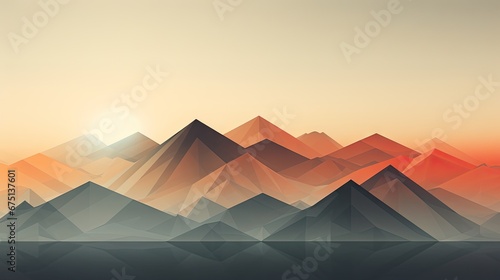  a digital painting of a mountain range with the sun setting in the distance and a bird flying over the top of the mountain.  generative ai