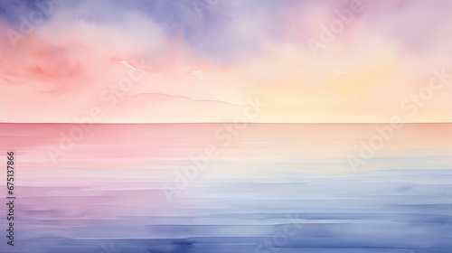  a painting of a sunset over a body of water with a bird flying in the sky over the horizon of the water. generative ai