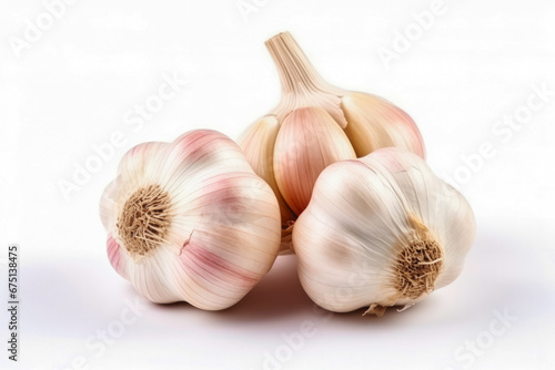 Garlic fresh healthy vegetable on white background. Fresh wholefoods farmer's market produce. Healthy lifestyle concept and healthy food.