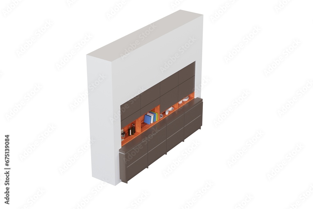 Obraz premium modern kitchen isolated on white background, home furniture, 3D illustration, cg render 