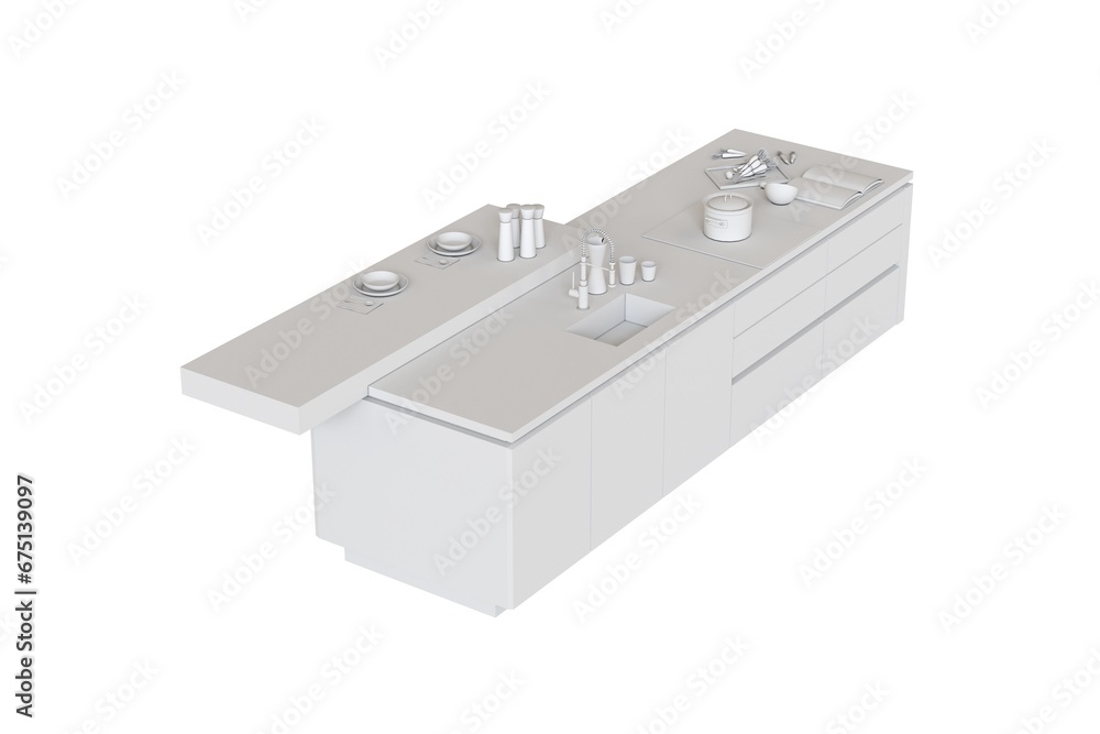 Fototapeta premium modern kitchen isolated on white background, home furniture, 3D illustration, cg render 