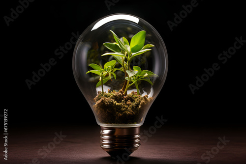 Eco-Friendly Light Bulb with Plant Inside, Terrarium Plant, High Quality image