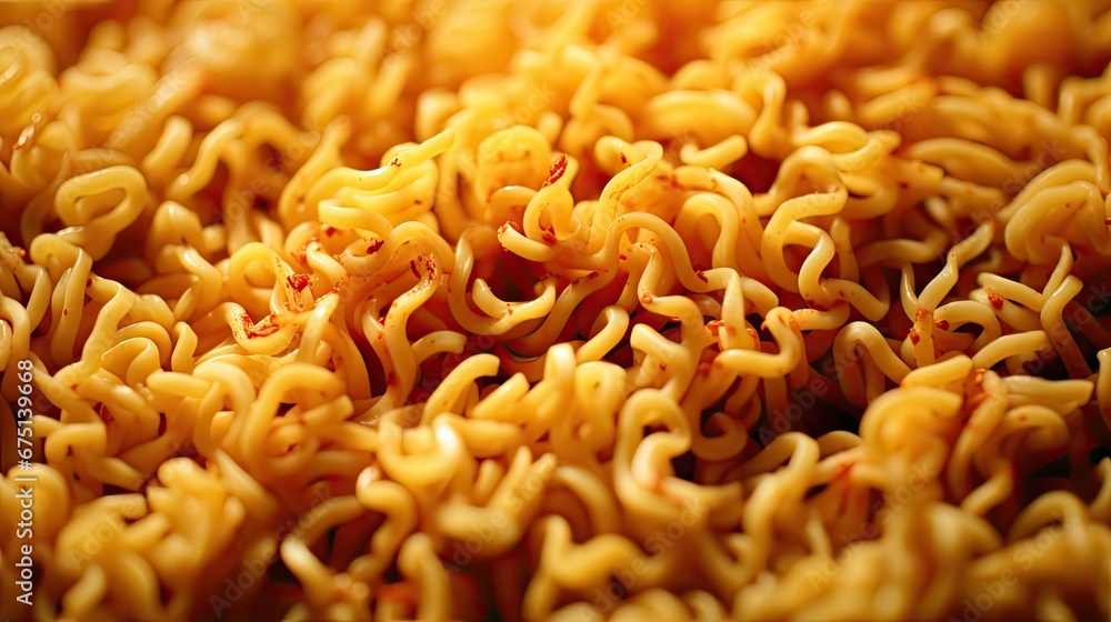 a close up of a pile of noodles with a lot of red stuff on the top of the noodles and the bottom of the noodles. generative ai a close up of a pile of noodles with a lot of red stuff on the top of the noodles and the bottom of the noodles. generative ai