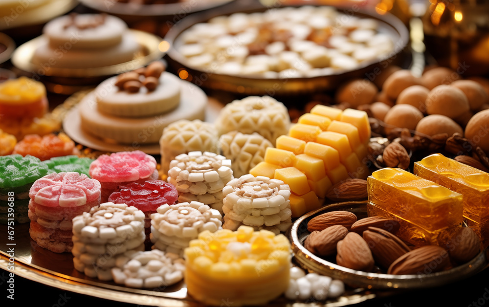 Homemade Diwali Snacks and Sweets in a Tray Homemade Diwali Snacks and Sweets in a Tray