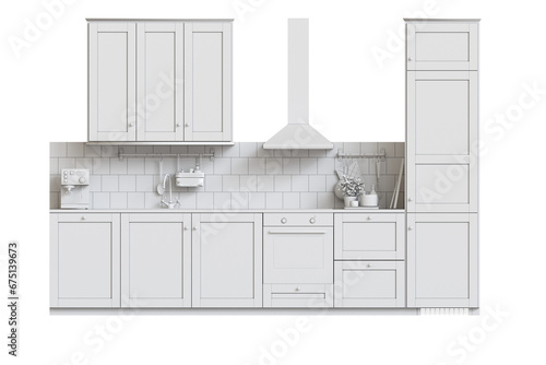 modern kitchen isolated on transparent background  home furniture  3D illustration  cg render
