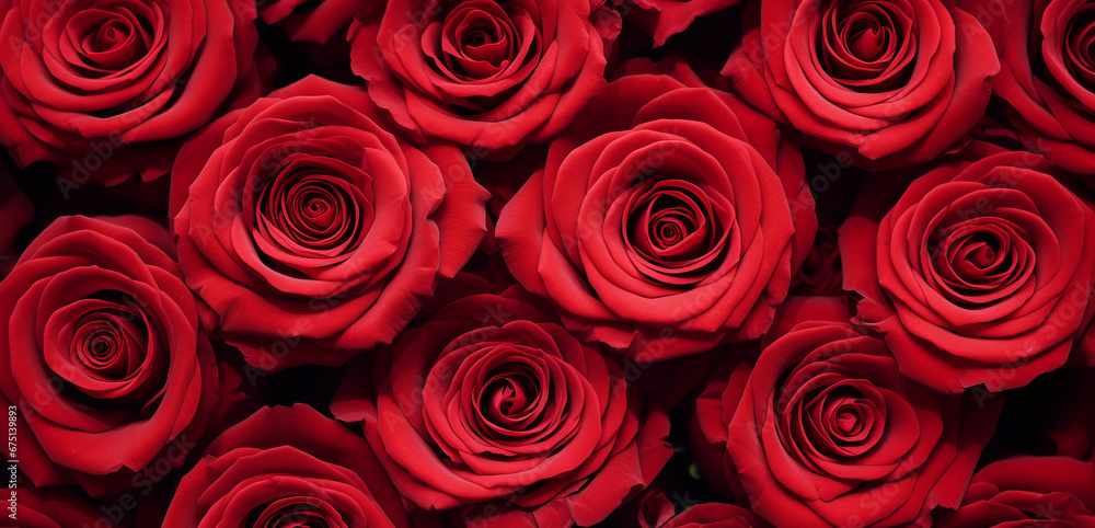 Red Rose Extravaganza: A Top-View Panoramic Banner for St. Valentine's Day or Sant Jordi Red Rose Extravaganza: A Top-View Panoramic Banner for St. Valentine's Day or Sant Jordi