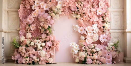 Wedding backdrop aesthetic flower decoration indoor interior decorated studio background