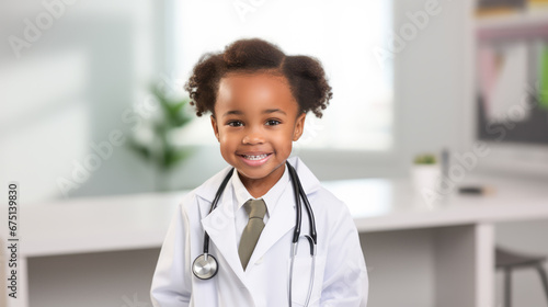 Portrait of cute girl in doctor's costume. Ai generative