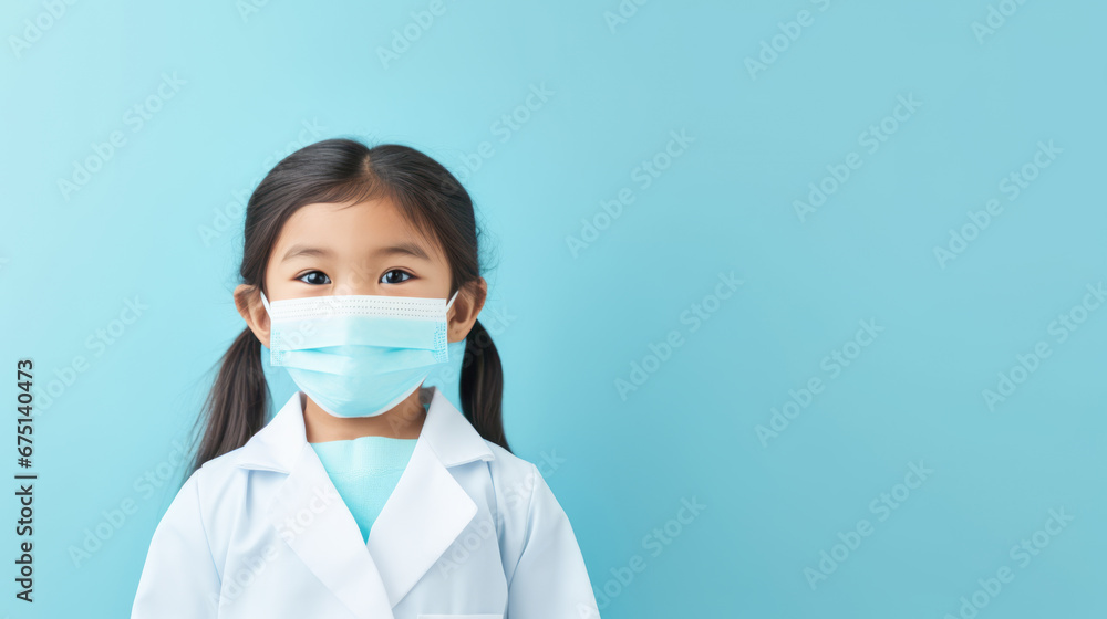 Portrait of cute asian girl in doctor's costume. Ai generative Portrait of cute asian girl in doctor's costume. Ai generative