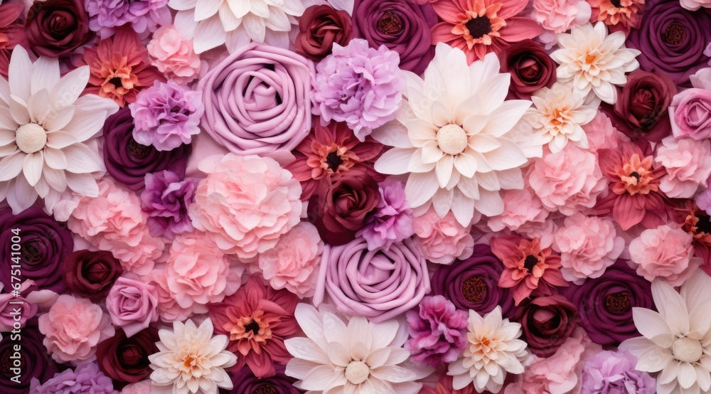 Flowers wall background with amazing red and white roses, wedding decoration, hand made. Generative AI Flowers wall background with amazing red and white roses, wedding decoration, hand made. Generative AI