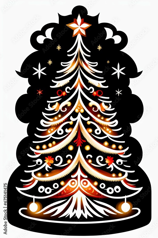 doodle Russian orthodox winter Christmas tree lights, sticker - art, svg vector, adobe - illustrator