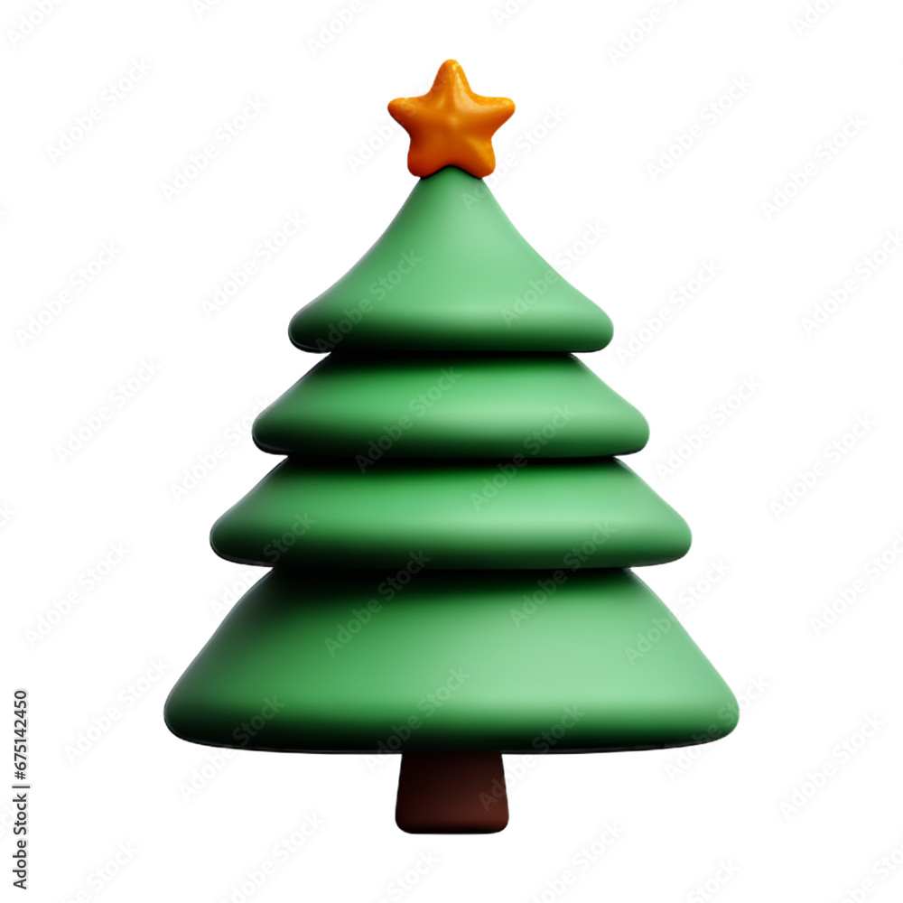 Fototapeta premium Christmas tree plastic cartoon low poly 3d icon on white background