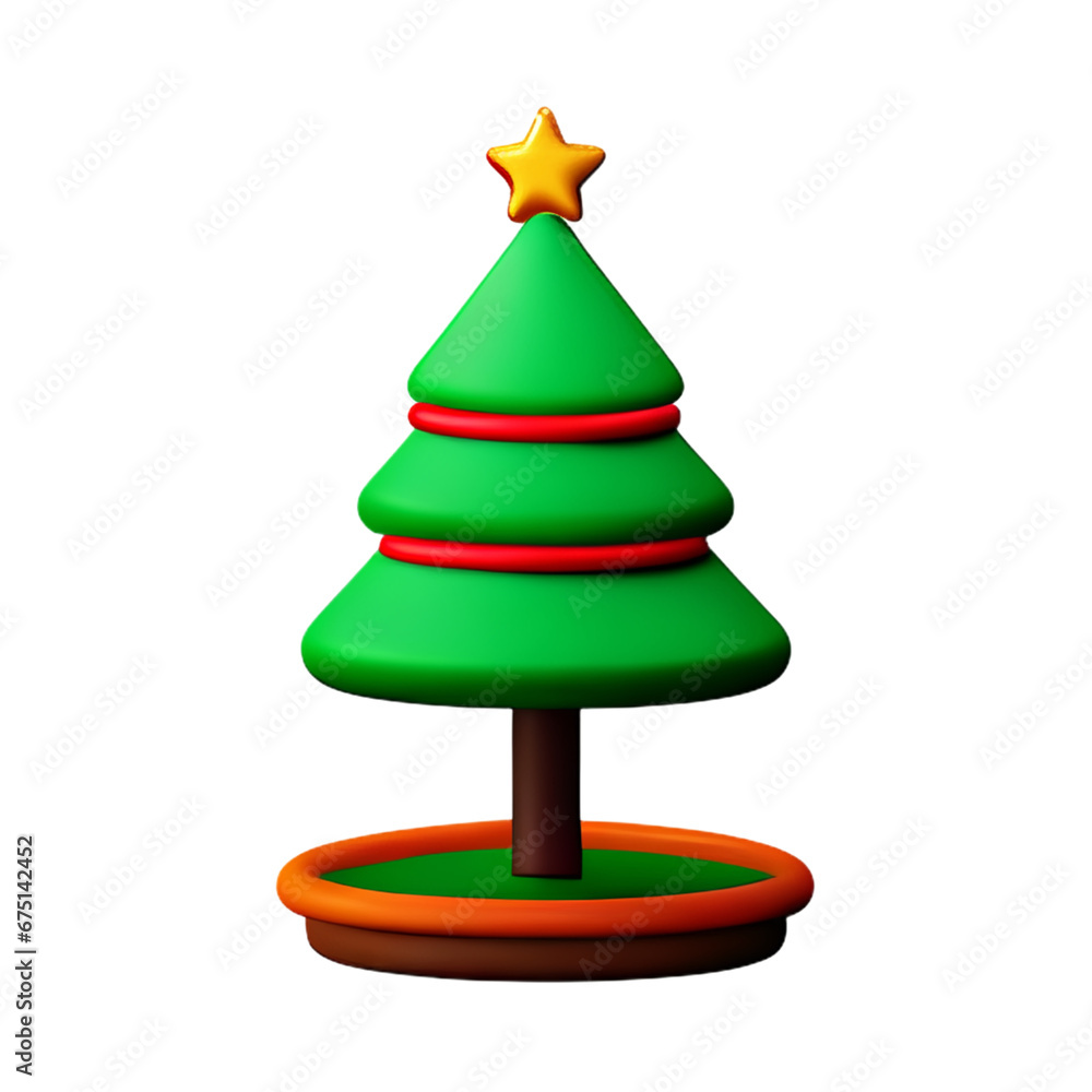 Christmas tree plastic cartoon low poly 3d icon on white background Christmas tree plastic cartoon low poly 3d icon on white background