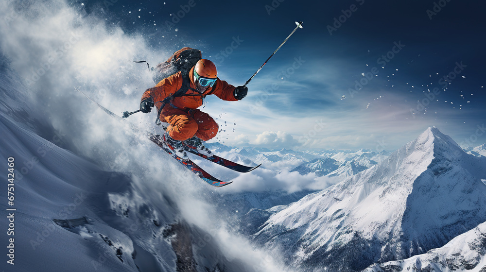 wallpaper of a Freeride skiing skier jumping wallpaper of a Freeride skiing skier jumping
