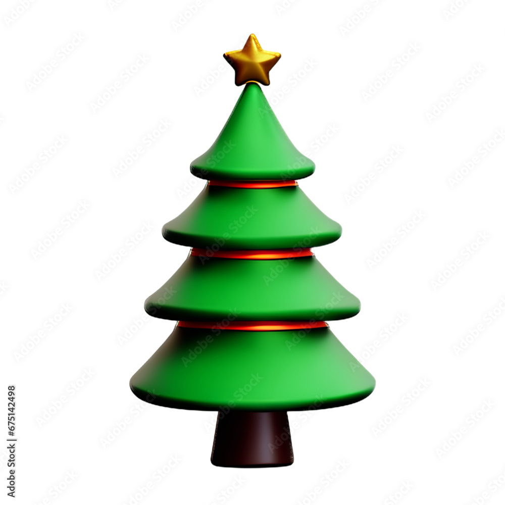 Obraz premium Christmas tree plastic cartoon low poly 3d icon on white background