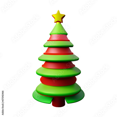 Christmas tree plastic cartoon low poly 3d icon on white background
