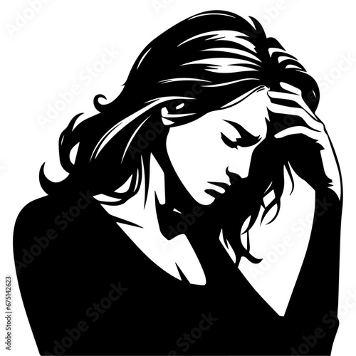 upset girl vector silhouette illustration black color
