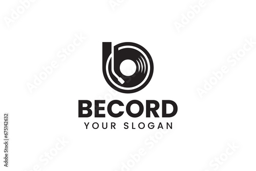 letter b music with record vinyl shape logo design for entertainment