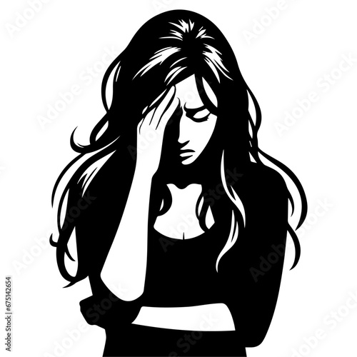 upset girl vector silhouette illustration black color