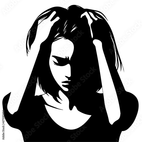 upset girl vector silhouette illustration black color