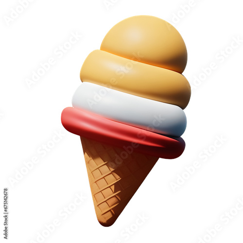 Ice cream isolated transparent background illustration of summer Ice cream cartoon low poly 3d