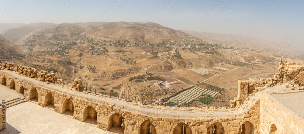 View at the Wall of Kerak castle in Jordan