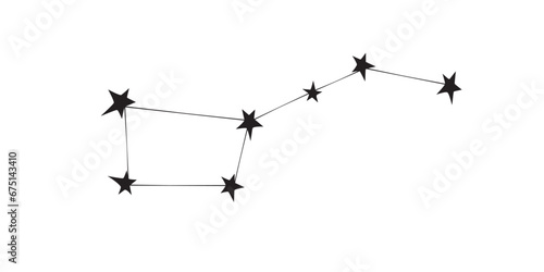 Vector abstract black constellation in flat style. Big dipper, great bear, Ursa major. Simple design element, clip art on theme of cosmos, astronomy, kids design