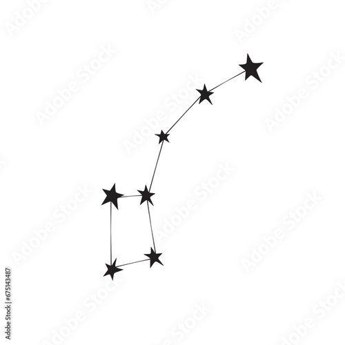 Vector abstract constellation in flat style. Little dipper, lesser bear, ursa minor. Simple black design element, clip art on theme of cosmos, astronomy, kids design