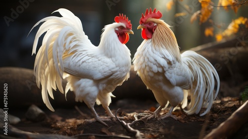 Two chickens on farm