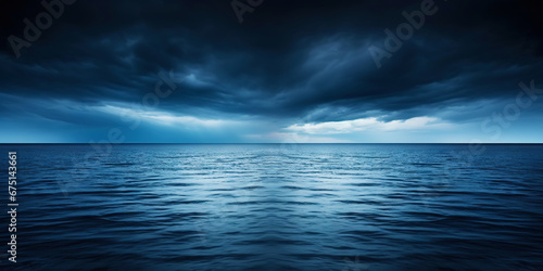 Dark sea surface with a dramatic cloudy sky above. Approaching storm. Generative AI photo