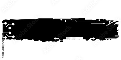 Rectangular design element silhouette in tech style isolated on white. Long tech plate with copy space. Clipart.