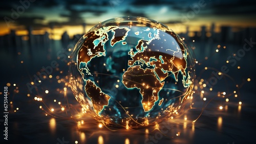 World with network connections. Communication occurs via various technologies such as Wi-Fi, cellular, Bluetooth, Ethernet and more. These technologies enable the exchange of data in real time.