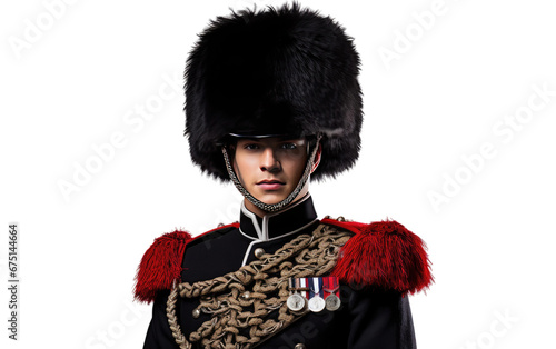Ceremonial Royal Guard in Bearskin Hat on Isolated Background