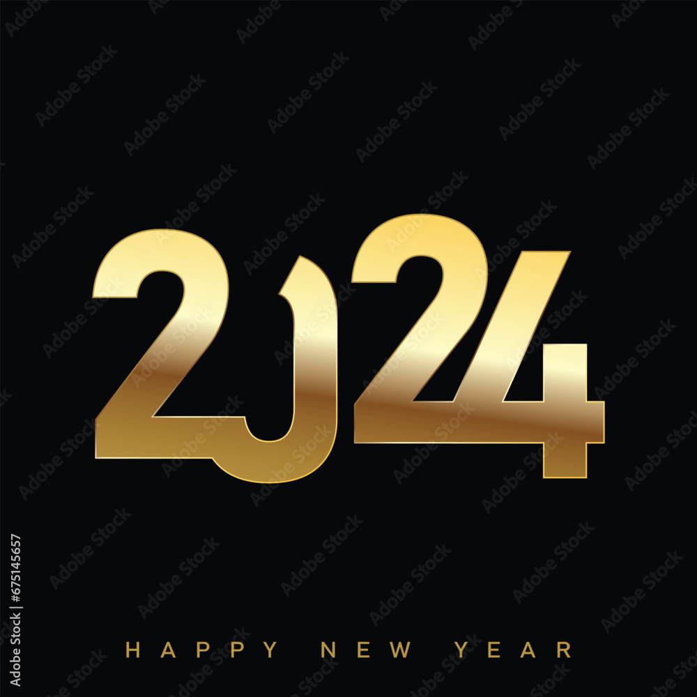 2024 Happy New Year Greeting festive golden card. Vector 2024 Happy New Year Greeting festive golden card. Vector