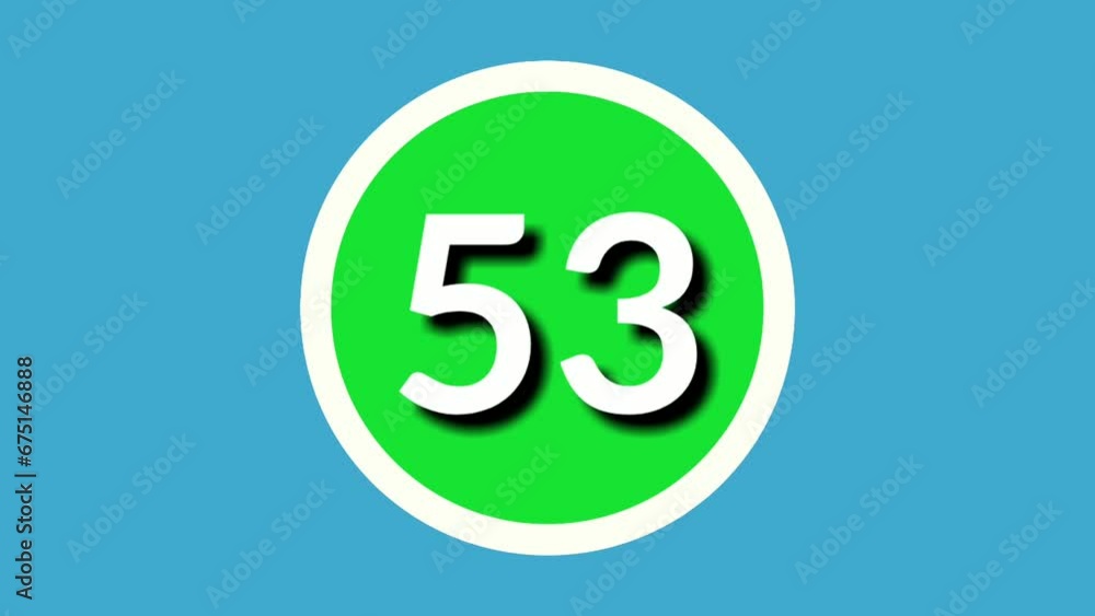 Number 53 fifty three sign symbol animation motion graphics on green sphere on blue background,4k cartoon video number for video elements Number 53 fifty three sign symbol animation motion graphics on green sphere on blue background,4k cartoon video number for video elements