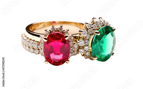 Emerald and Ruby Ring on Isolated Background