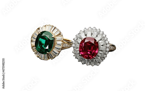 Emerald and Ruby Rings on Isolated Background