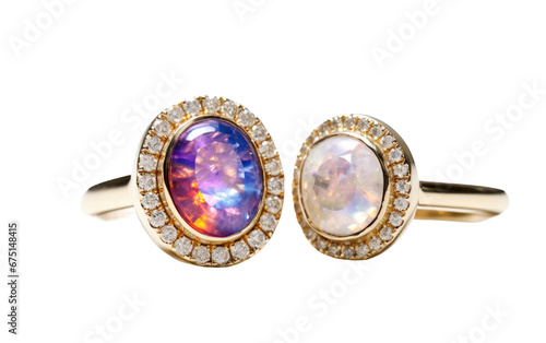Stunning Opal and Amethyst Rings on Isolated Background