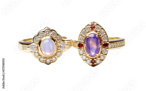 Opal and Amethyst Rings on Isolated Background