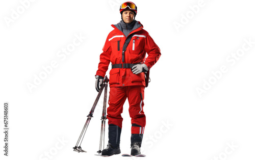Ski Patrol Officer on Isolated Background