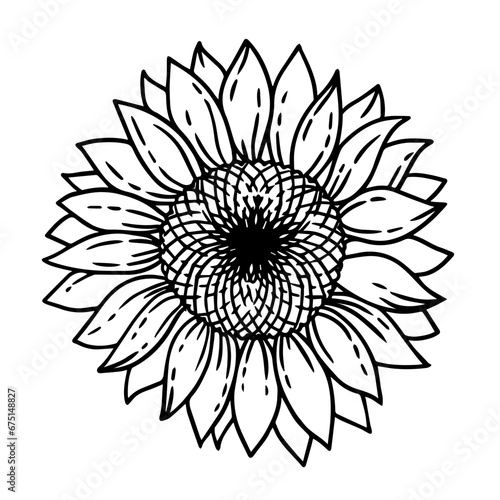 Coloring book page for adults. Vector illustration of sunflower element