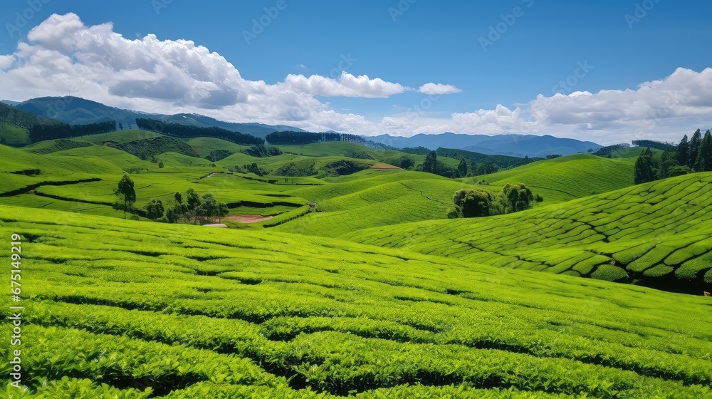 Fototapeta premium nature tourism environment green landscape illustration summer travel, mountain hill, sky plantation nature tourism environment green landscape