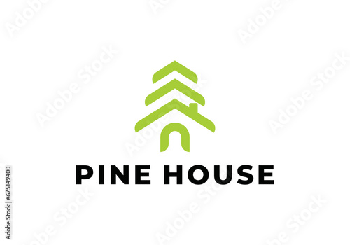 simple pine tree and house logo design
