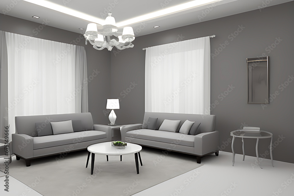 Fototapeta premium Creative Drawing Room, Wall Paint Color Primer Gray with Sofa
