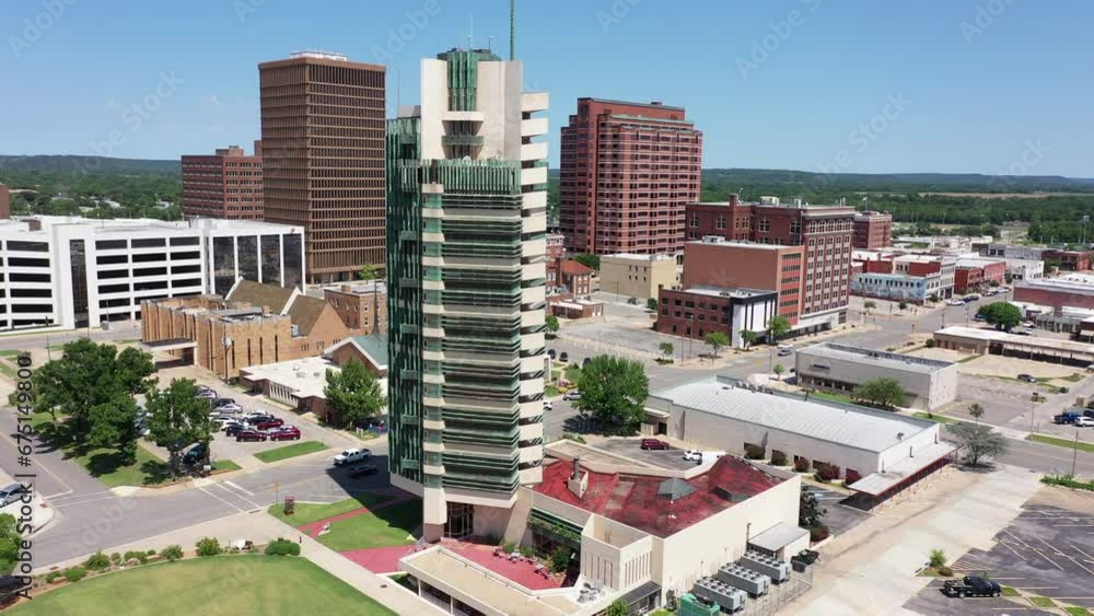 Afternoon sunlight shines on the historic buildings of the downtown skyline of Bartlesville, Oklahoma, USA. Afternoon sunlight shines on the historic buildings of the downtown skyline of Bartlesville, Oklahoma, USA.