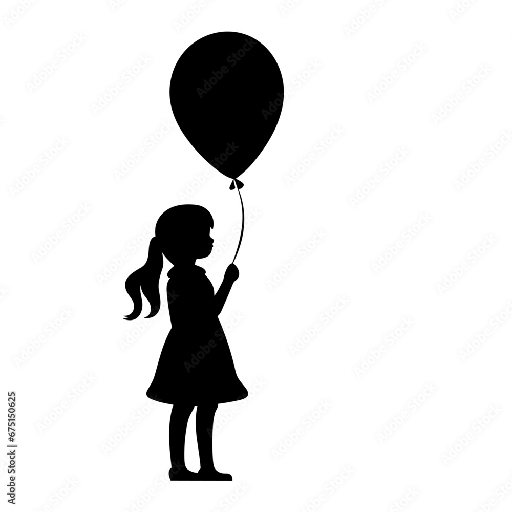 Girl holding balloon black icon on white background. Girl holding balloon silhouette Girl holding balloon black icon on white background. Girl holding balloon silhouette