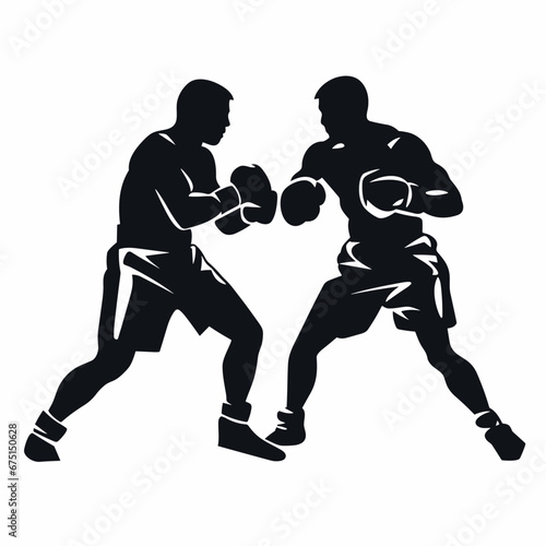 Fighting boxers black icon on white background. Fighting boxers silhouette
